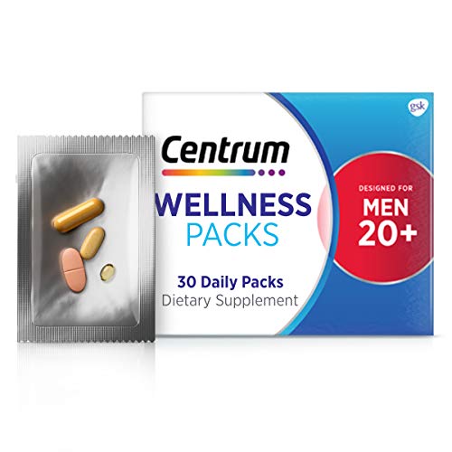 Centrum Wellness Packs Daily Vitamins for Men in Their 20s Men's Vitamins with a Complete Multivitamin, Vitamin Bcomplex, Vitamin D3 25mcg Turmeric Complex Packs/1 Month Supply, 30 Count