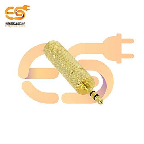 Image of Electronic Spices Mono 3.5mm male to 6.35mm female Golden color audio connector pack of 2pcs