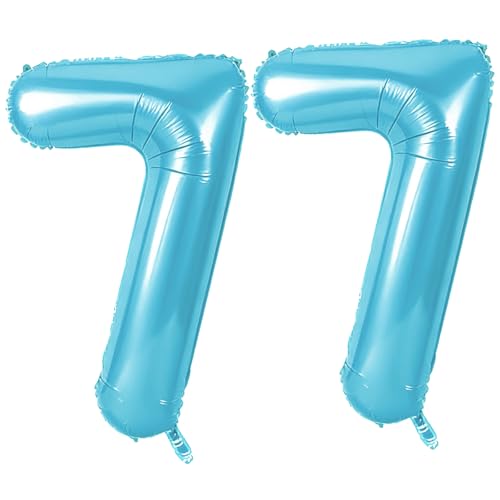 Number 77 Balloons for 77th Birthday Party Decorations, 0-100 Large No.77 Balloons for Women Men and Grandpa Grandma, 40 Inch Jewelry Blue Foil Helium Balloon for 77 Year Old Anniversary Decorations