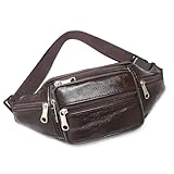 Meng Jiaran Leather Bum Bag Waist Bag Money Belt with 6 Zip Pockets Waist Fanny Pack Bumbag for Women Men Walking Travel(Brown)