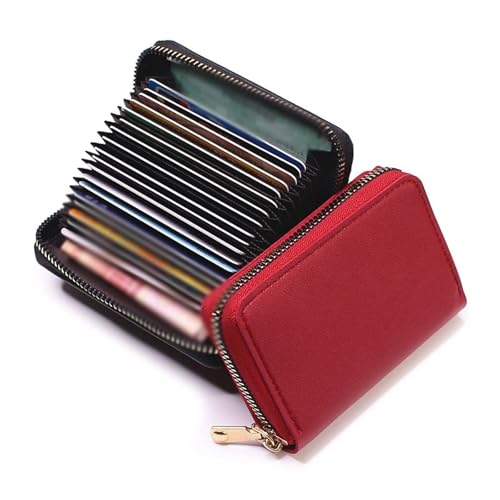 Women’s Cow Leather Card Holder - RFID Credit Card Wallet with 10 Slots, Zipper Closure & Change Pockets (Red, Blue, Purple)3