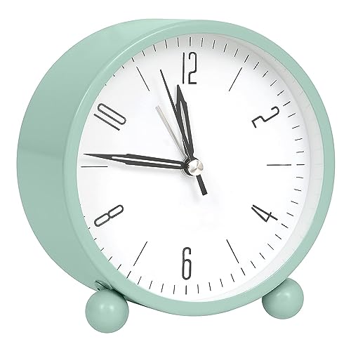 Image of Alarm Clock Analog Table Clock with Twin Bell Design and Numbered Dial, Desktop Timepiece (Analog Alarm Clock Teal Green)