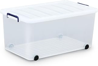 Iris Ohyama Storage Box, Carry Box, Clothes Case with Lid, Durable, Large, Width 17.3 x Depth 29.1 x Height 13.8 inches (44 x 74 x 35 cm), Navy, Clear