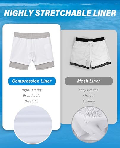 Image of Gleeease 5inch Mens Swim Trunks: 2 in 1 with Compression Liner Lined Soft Stretch Quick Dry Solid Pockets Drawstring Beach