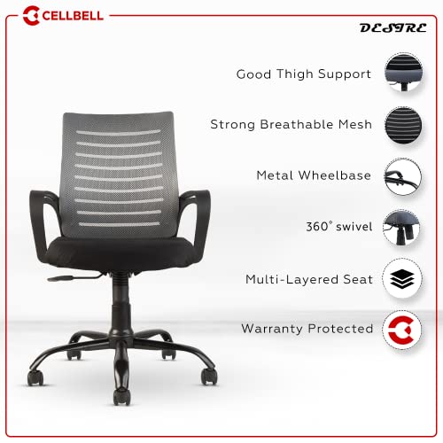 Image of CELLBELL Desire C104 Mesh Mid-Back Ergonomic Office Chair [RED] C104 Medium-Back Mesh Office /Study Chair[Grey]