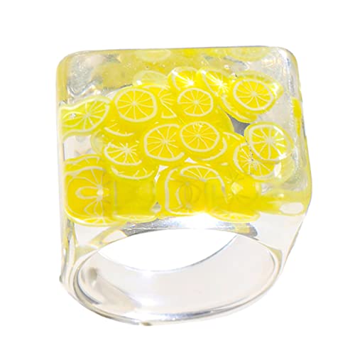 LALADEFIEE 1Pieza Anillo de Resina Transparente de Joyería Creativa Mujeres Anillo con Incrustaciones Coloridas Decoración Diaria