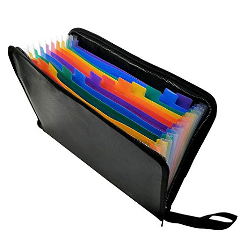 Document Organizer, Fireproof Water Resistant Document Bag, A4 Size 13 Pockets Zipper Closure Portable Expanding File Folder, Accordion Filing Organizer Pouch (Multicolor)