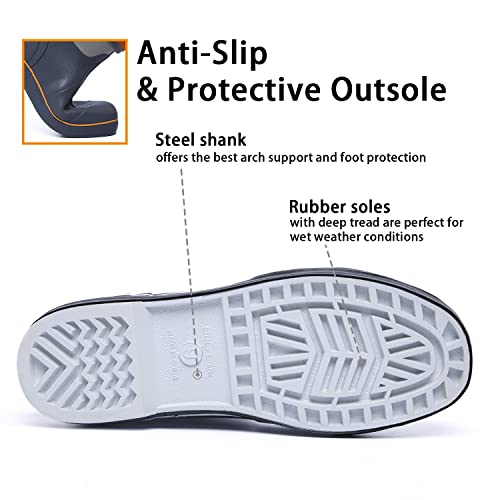 Gieeshield Rubber Boots For Men And Women, Waterproof Insulated Rain Boots With Steel Shank, 5.5Mm Neoprene Rubber Outdoor Mid Calf Rubber Boots, Rubber Work Boots For Farming Gardening Fishing (Size 8 Gray) #TOP4