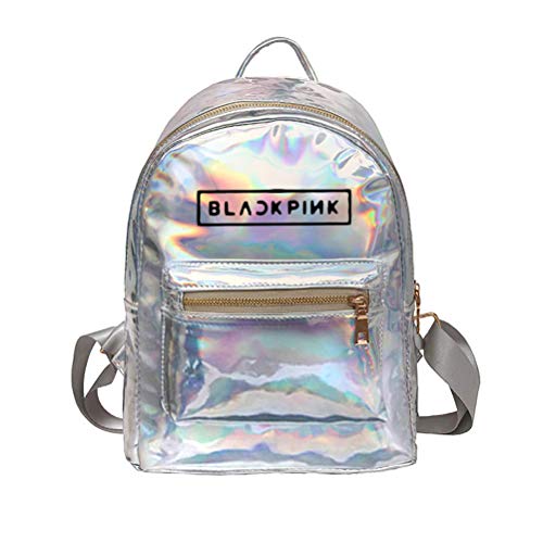 Mochila de mujer BlackPink Laser para niña, de piel sintética, para jóvenes, niñas, negras, rosas, informales, impermeable, para chicas, jóvenes y jóvenes, Plateado Cover
