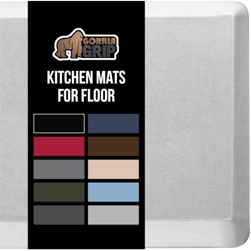 Image of GORILLA GRIP Cushioned Antifatigue Kitchen Mat for Floor, 48x20, Light Gray | 3 /4 Inch Thick Ergonomic Office Standing Desk Mats, Waterproof and Stain Resistant Pebbled Top, Supportive Padded Foam Rug