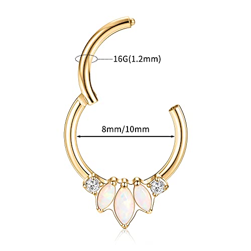 Gagabody Septum Ring Daith Earrings16G Helix Earring Septum Jewelry 16G 316L Surgical Steel 10Mm White Opal Body Jewelry For Women Cartilage Earring Hoop Gold Snug Rook Piercing Jewelry #TOP2