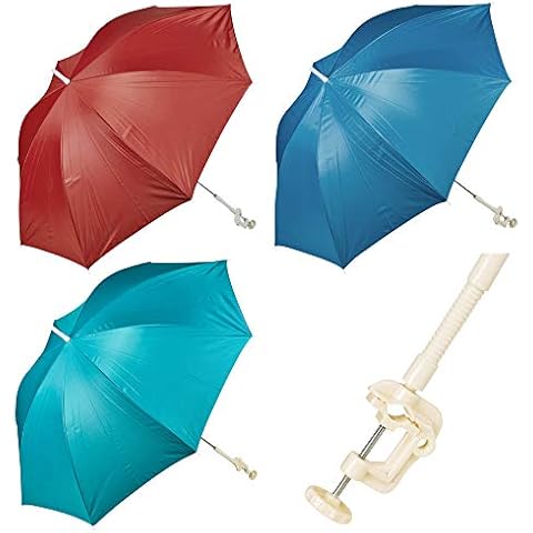 Panorama Gifts Portable Deck Chair Umbrella Lightweight Balcony Parasol + Clamp On Screw (Blue) Cover