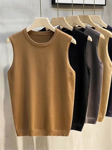 Men’S Sweater Vest Solid Color Knitted Sleeveless Pullover with Button Detail Casual Waistcoat4