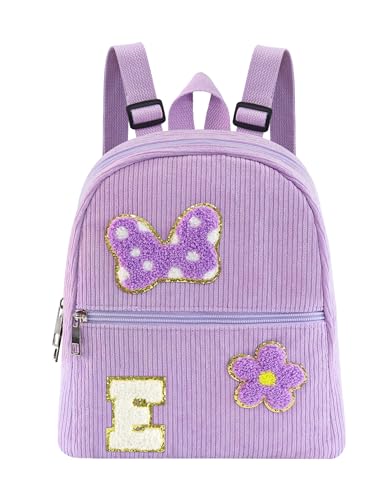 2 3 4 5 6 Year Old Girl Gifts Chenille Initial Mouse Bow Mini Backpack, Corduroy Toddler Backpacks Christmas Birthday Gifts for Girls 2-4 5-6, Purple Mini Diaper Bag Must Haves for Park Travel E