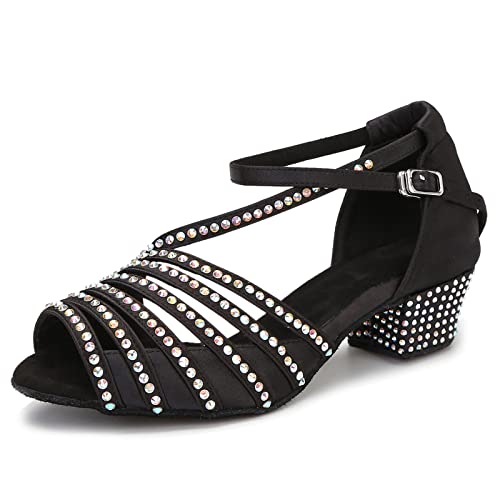 Ballroom Dance Shoes Women Salsa Latin Practice Dancing Shoes, Rhinestone Wedding Low Heel Dance Shoes, Comfortable and Sparkle Dance Heels