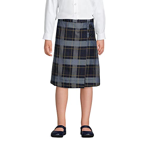 Lands' End Uniform Plaid Aline Skirt Below The Knee Classic Navy Plaid Kids Slim 12 #TOP2