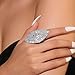 XUN Zhe Sparkly Oval Rhinestone Ring For Women Adjustable Cocktail Statement Ring Pave Cubic Zirconia Ring Chunky Geometry Crystal Ring Jewelry (Silver)