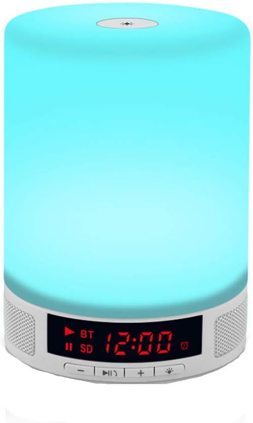 Bluetooth Speaker Lamp with Clock, Bedside Lamp Touch Control Dimmable, Night Light Speaker with Alarm Clock, Hands free Speakerphone, Micro SD Card Compatible, USB Fast Charge