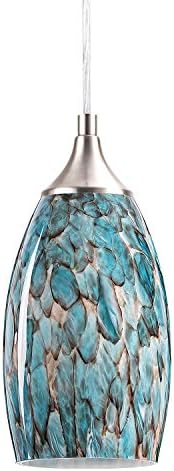 COOSA 1-Light Pendant Light, Handcrafted Art Glass Hanging Light with Brushed Nickel Finished Adjustable Cord for Kitchen Island (Blue)