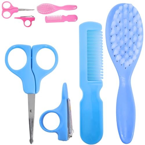 Kit Higiene Bebe Recém Nascido C/Escova Pente Cortador de Unha e Tesourinha (Azul)