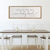 comurdyo Give Us This Day Our Daily Bread Sign Wall Decor 32x12 Inch Religious Kitchen Dining Room Matthew 6:11 Bible Verse Quotes Plaque (Wood)