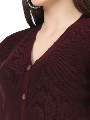 Image of Kalt Women Full Sleeves V-Neck Design Acrylic Cardigan Sweater