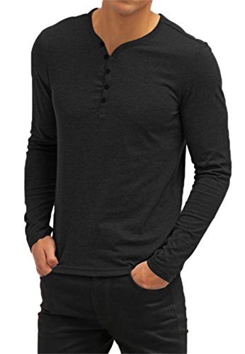 Image of AIYINO Men's Heavy Cotton Regular Fit Round Collar Long Sleeve t-Shirt (Size 2XL, 2-Long Sleeve-Black)