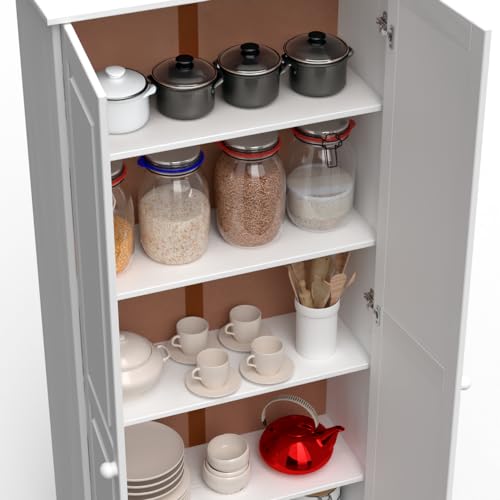 From the Tree Furniture Solid Pine Pantry Cabinet &mdash; 72" Tall White Kitchen Storage, Adjustable Shelves, Free-Standing Organizer for Pantry, Laundry or Garage
