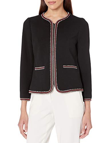 Anne Klein Women's  Collarless Jacket With Braided Trim   , Anne Black, 6 #TOP25