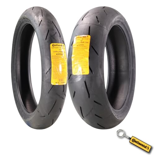 Continental ContiRaceAttack 2 120/70ZR17 Front & 180/55ZR17 Rear Street Motorcycle Tires - High-Performance Grip & Enhanced Stability, for Street Racing 120/70-17, 180/55-17 with Keychain (2 Pack)