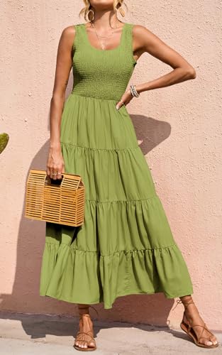 Image of PRETTYGARDEN Women's 2026 Casual Loose Plain Maxi Sundress Smocked Tank Dress Sleeveless Summer Beach Tiered Long Dresses