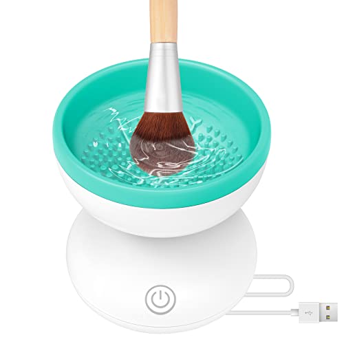 Electric Makeup Brush Cleaner Newest Design, Luxiv Wash Makeup Brush Cleaner Machine Fit For All Size Brushes Automatic Spinner Machine, Makeup Brush Beauty Blender Cleaner (White+Grass Green) #TOP18