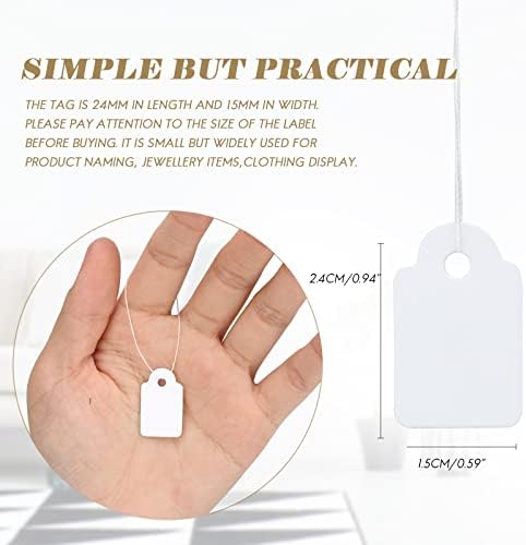 jijAcraft 500 Pcs Mini White Price Tags with String, Luggage Tags Paper Blank Gift Marking Strung Labels for Jewelry Clothing Display Price (24 x 15 mm)