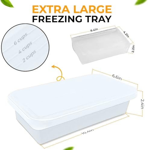 MT.BAY (2 Pack Large Silicone Freezer Containers For Soup, Pasta Sauce, Leftovers, Broth - 6 Cup White Reusable BPA Free Non Plastic Food Storage Freezing Ice Trays With Lids & Measurement Lines by MT.BAY - Used condition - Image 3