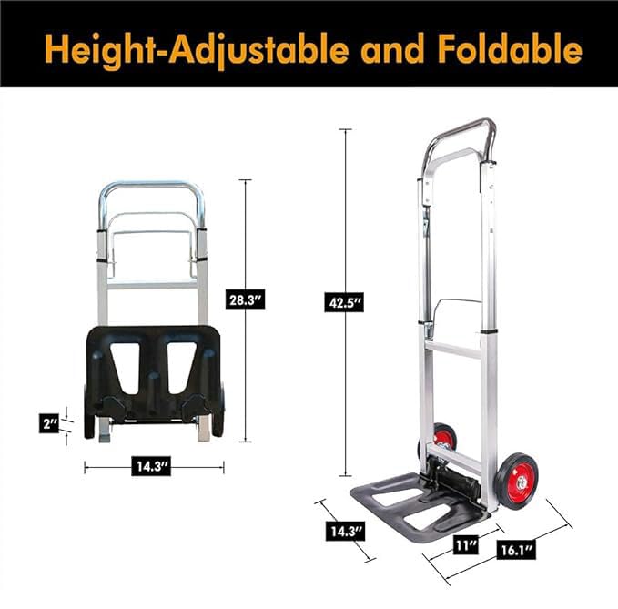 Image of Aluminium Hand Truck With 90 Kg Capacity, Heavy Duty Sack Truck With Rubber Wheels, Telescopic Handle And Foldable Base Plate