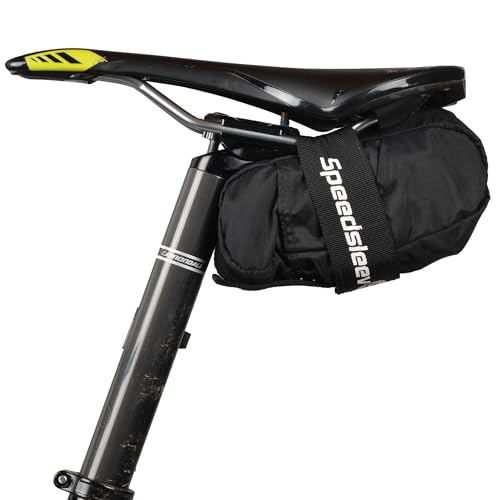 Image of Speedsleev Ranger Large Bike Saddle Bag - Compact Under Seat Cycling Pack for Road, Gravel & MTB - Waterproof, Rattle-Free Tool Storage - Lightweight Bike Gear Bag with Reflective Safety Strap - Black