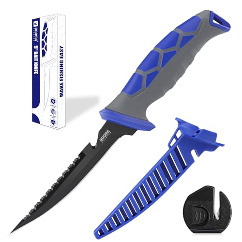 Booms Fishing Fillet Knife for Fish: 5" Razor-Sharp Stainless Steel Bait Knife with Sheath & Sharpener - XW60 Non-slip Grip Saltwater/Freshwater Fishi