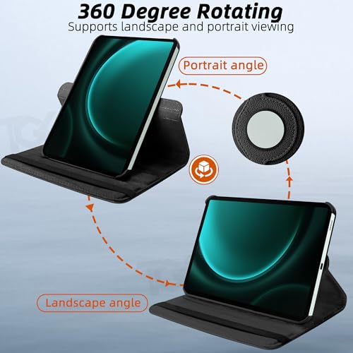 Image of TGK Rotating Cover for Samsung Galaxy Tab S9 FE+ 12.4 inch Leather Flip Case Cover (Black)