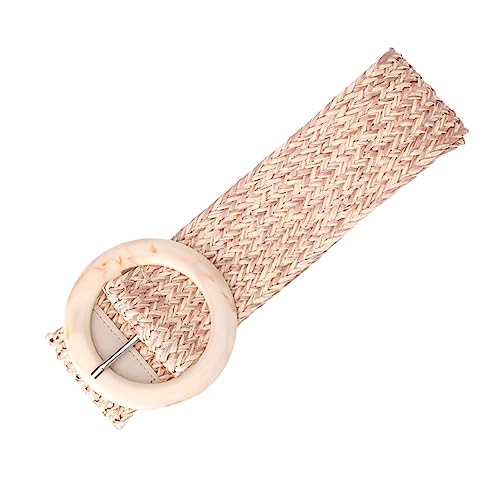 Women's Chunky Braided Belt Fashion Cute Rattan Holeless O Ring Buckle Wide Raffia Belt for Summer Beach Dress