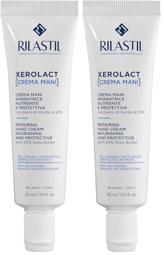 Rilastil Xerolact Crema de Manos, Hidratante y Reparadora, de Óptima Absorción, para Manos Muy Secas, Agrietadas y Dañadas, para Piel Sensible, con Manteca de Karité, Hipoalergénico, 30 ml