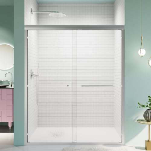 56"-60" W*72" H Semi-Frameless Double Sliding Shower Door, Bypass Shower Door, 1/4" (6mm) Thick SGCC Tempered Glass Door, Chrome
