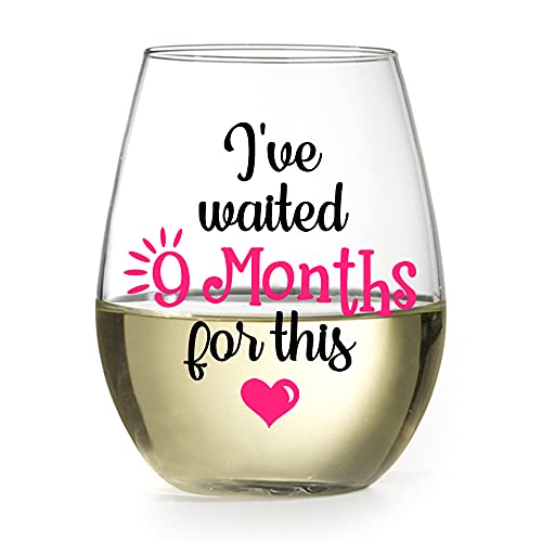 Dyjybmy I've Waited 9 Months For This Wine Glass, Funny New Mom Stemless Wine Glass, Pregnancy Gift For First Time Moms, Baby Shower Presents, Pregnancy Announcement Gift, New Mommy Gift #TOP4