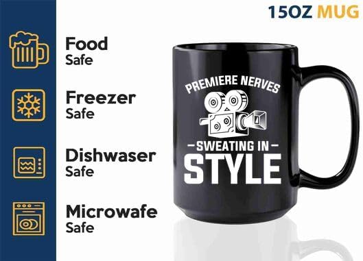 Film Maker Coffee Mug 15oz Black -Premiere nerves - Movie Director Film Lovers Student Cameramen Chairman Screenwriter Videographer Actor Men Hubby, BHUGSLEADER8526 image 4