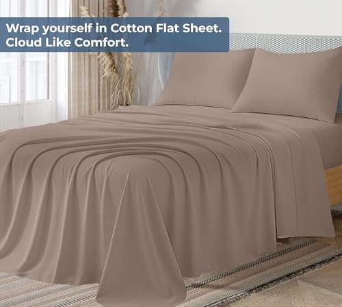 Image of Royale Linens 100% Organic Cotton Full Flat Sheet Only - Super Soft - Percale Top Sheets - Full Flat Sheet Sold Separately - Breathable, Cool & Crisp White Sheets Only (81 inch x 96 inch, Mocha)