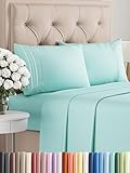 Queen Size 4 Piece Sheet Set - Comfy Breathable & Cooling Bed Sheets Set - Hotel Luxury Bedding for Women, Men, Kids, Teens, Boys & Girls - Deep Pockets, Ultra-Soft, Wrinkle Free - Oeko-Tex - Spa Blue
