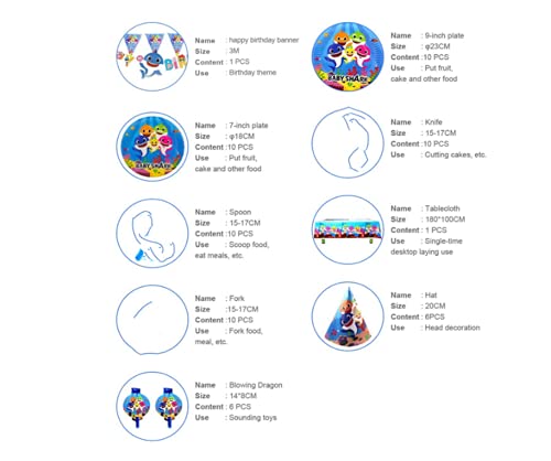 Shark Party Supplies Set Baby Shark Party Servies Haai Party Platen Papieren Bekers, Tafelkleed, Banner voor Kinderen… - Image 4