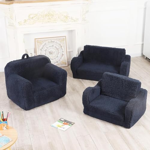 image for MOMCAYWEX Kids Sofa, 2-in-1 Flip-Out Foam Couch with Soft Sherpa Cover