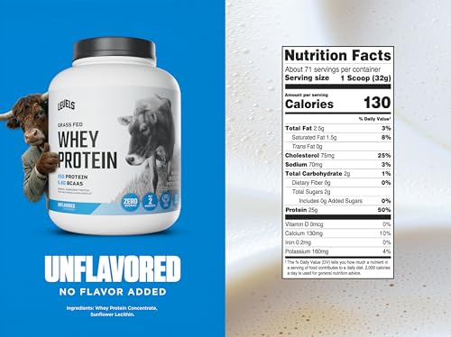 Image of Levels Grass Fed Whey Protein Powder, No Artificials, 25G of Protein, Unflavored, 5LB