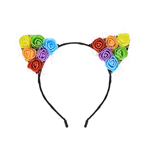 Floral Fall Festival Sunflower Rainbow Rose Flower Cat Ear Headbands Girls Party DaisyHeadpieces HC-16 (Rose Ear)