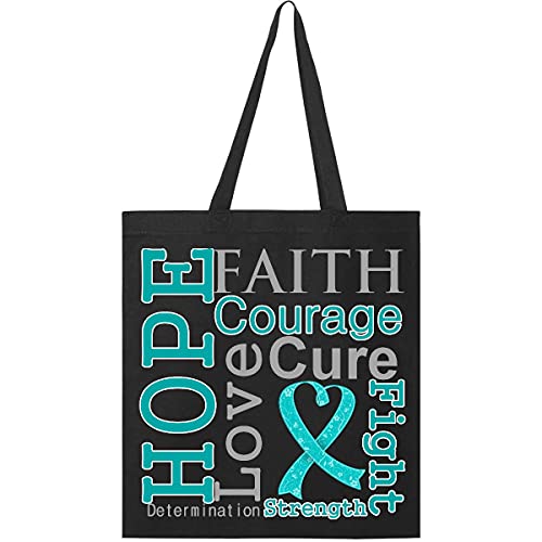 Bolsa tote con lema Hope Faith para cáncer ovárico miniatura 1